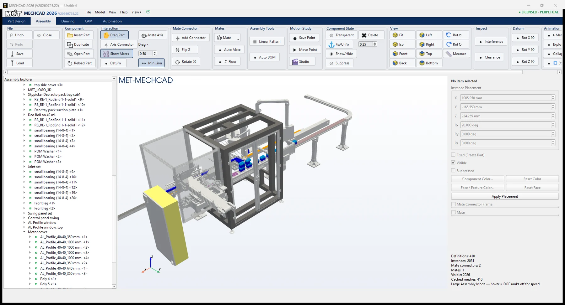 MECHCAD 2026 ประกอบเครื่อง SkyPicker ทั้งเครื่องในโหมด Large Assembly