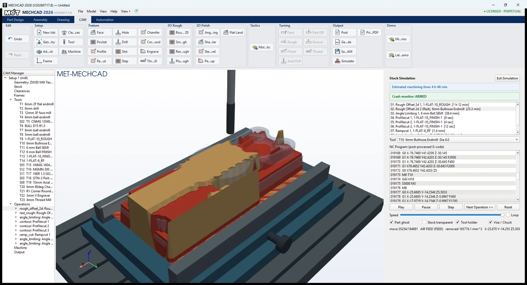 MECHCAD 2026 จำลองการกัดพร้อม G-code และตัวตรวจการชน